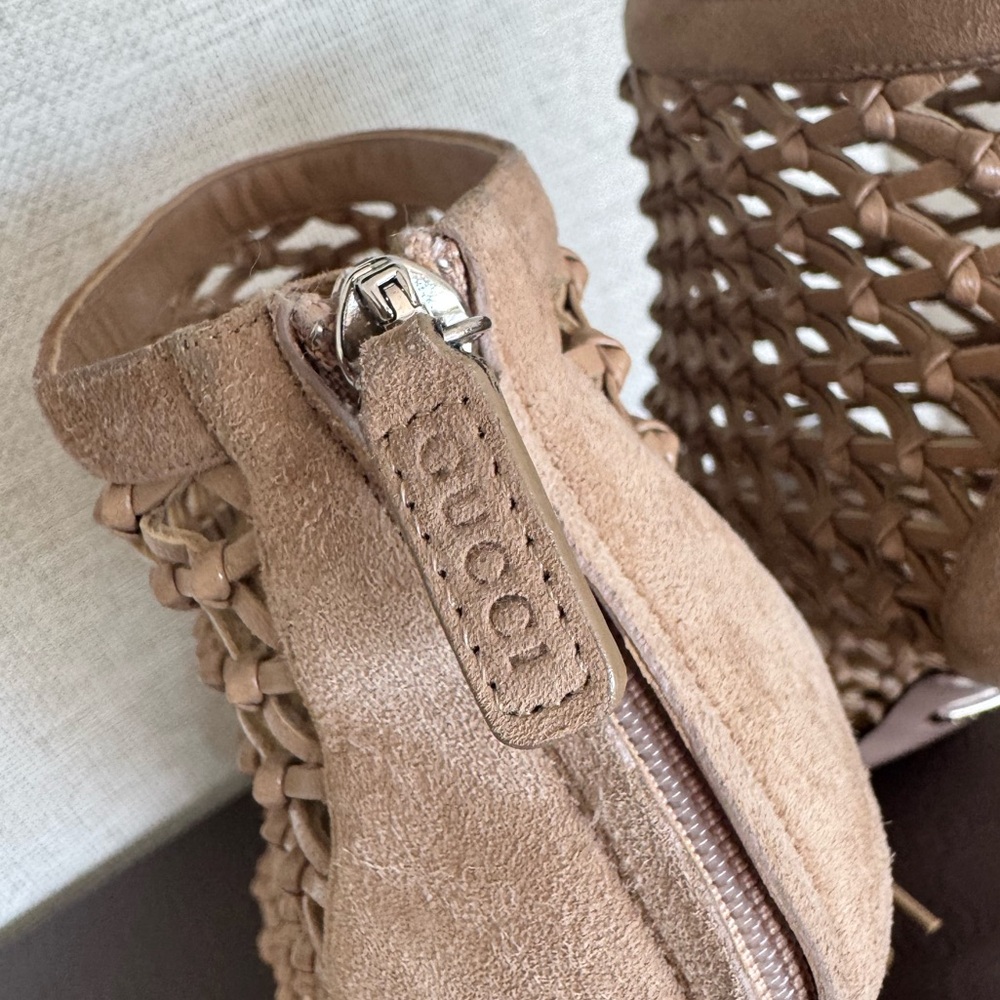 Gucci Tan Caged/Netted Design Ankle Heels Size 37 - Picture 7 of 9